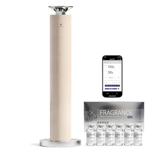 Waterless Scent Diffuser Starter Kit - Alloy Atomization System, Smart Rechargeable Hotel Scent Diffuser, 1500 Sq Ft Coverage, Including 6×15ml Essential Oils, for Home, Large Room, Spa, Cream