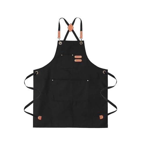 ARBINSON Chef Aprons for Men Canvas Apron with Large Pockets and Adjustable Neck Strap for Cooking,BBQ, Gardening(Black)