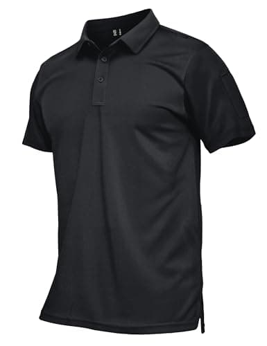 MAGCOMSEN Black Polo Shirts for Men Short Sleeve Dry Fit Tactical Shirts UPF 50+ Moisture Wicking Collared Golf Shirt