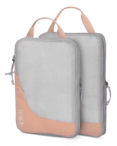 Hynes Eagle 6 Set/ 4 Set/ 2 Set Compression Packing Cubes Travel Essentials Lightweight Nylon Luggage Suitcase Organizer Bag Light Pink 2PCS