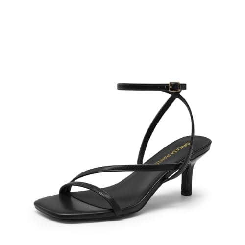 DREAM PAIRS Women's Low Kitten Heels Strappy Sandals,Black,8.5