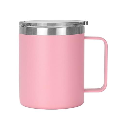 Gteller 12oz Coffee Mug With Handle, Double Wall Stainless Steel Insulated Lowball Tumbler Keeping Hot and Cold (Pink)