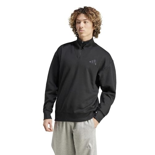adidas Men's All SZN Fleece Quarter-Zip Crew, Black, Small