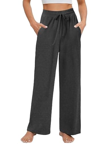 SEMARO Womens Casual Wide Leg Pajama Pants Soft High Waisted Yoga Palazzo Sweatpants Loose Comfy Lounge Pants with Pockets Dark Grey