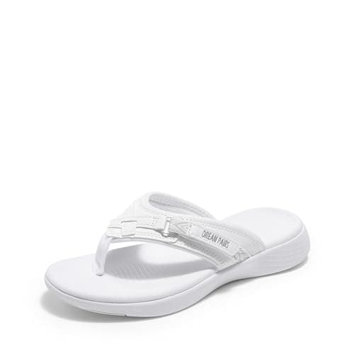 DREAM PAIRS Women's Arch Support Flip Flops Comfortable Thong Sandals,Size 5.5,White,Breeze-1
