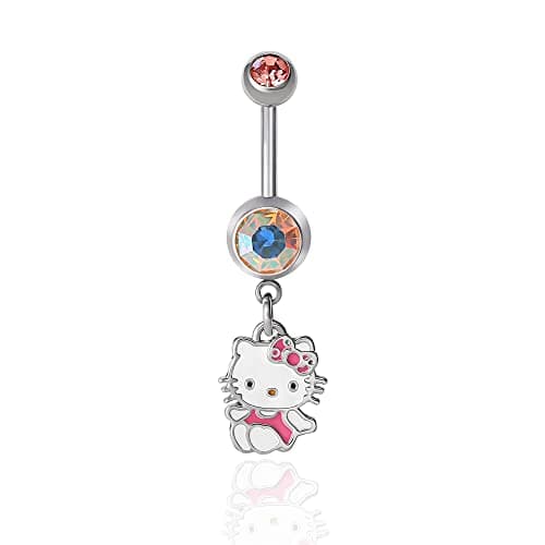 Hello Kitty Belly Button Ring 14g Stainless Steel Kawaii Belly Button Piercing Jewelry, Sanrio Official License