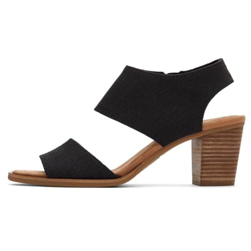 TOMS Women's Majorca Cutout Heeled Sandal, Black Melange Woven, 6.5