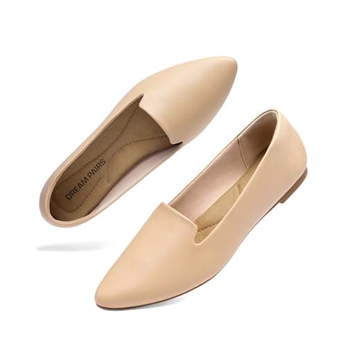 DREAM PAIRS Women's Pointed Toe Slip-On Dressy Flat Shoes Comfortable Business Casual Dress Shoes for Office Work,Size 7,Nude,DWUMSP2502