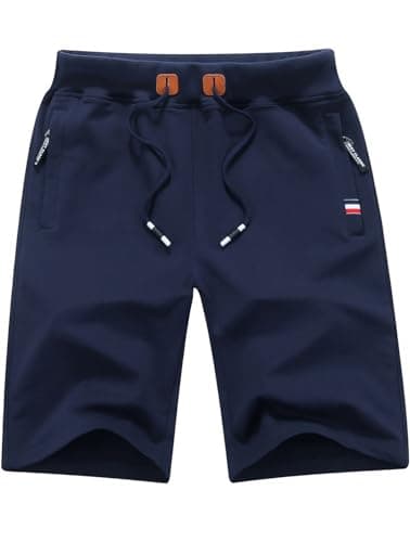 Mens Casual Shorts, Cotton Summer Shorts Elastic Waist with Zipper Pockets