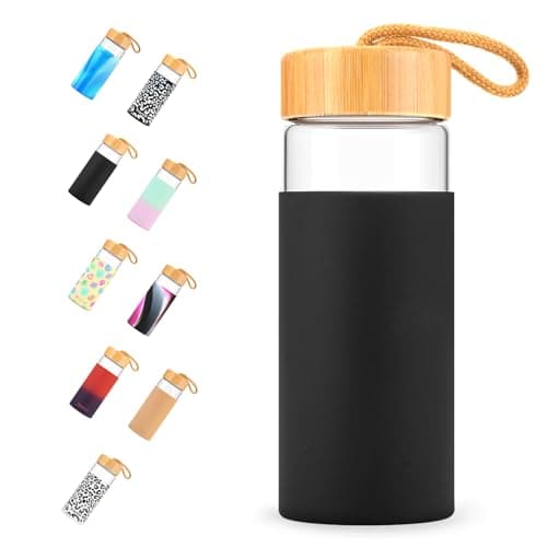Tronco 20 oz Glass Water Bottles with Lids, Reusable Borosilicate Glass Bottles with Bamboo Lid & Non-Slip Silicone Sleeve for Coffee, Iced Tea, Water, Leak-Proof, BPA-Free – Ideal for Office & Home