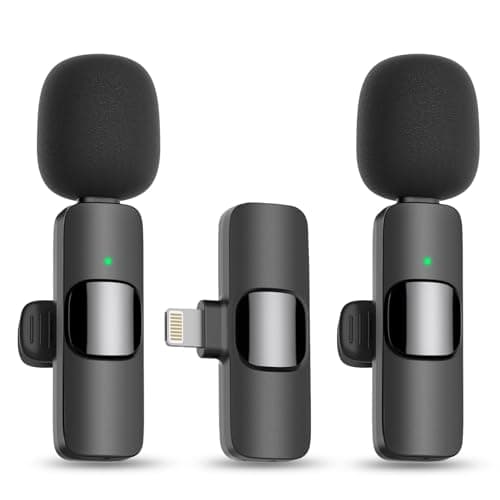 MAYBESTA Wireless Mini Microphone for iPhone 14 Below - Bluetooth Lapel Mic for Video Recording - Clip on Phone Microphones for YouTube Tiktok(Lightning / 2 mics)