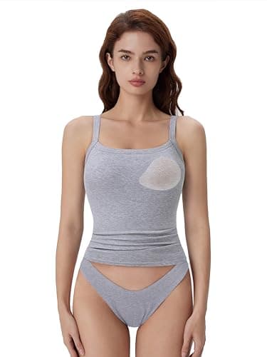 SUUKSESS Women Cotton Rib Padded Tank Tops Sleeveless Spaghetti Strap Square Neck Tops Summer Camisole Going Out Shirts (Grey, Large)
