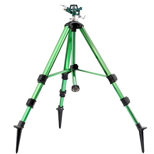 Sprinklers for Yard, Up to 50% Larger Watering Coverage, 2026 Heavy-Duty Impact Lawn Sprinkler on Spike Tripod Base with 360° Large Area Irrigation, Adjustable Extension Legs for Garden Lawn, D Green