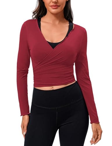 Womens Long Sleeve Workout Tops Bolero Shrugs Crop Cardigan Yoga Ballet Cover up Tops Pilates Wrap Top Sweaters Red Small