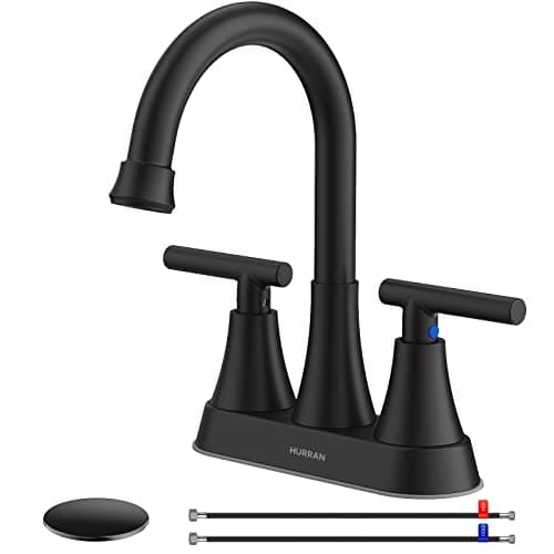 Matte Black Bathroom Faucet, Hurran 4 inch Centerset 2-Handle Lead-Free