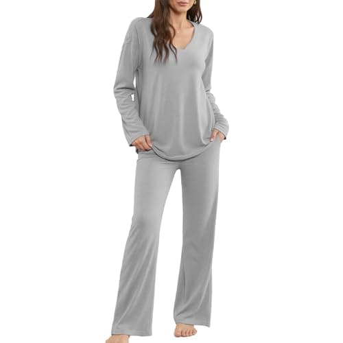HEARTNICE Women's Ultra Soft V-Neck Long Sleeve Pajama Set - Lightweight & Stretchy PJs for Cozy Nights(Light Grey Mel, XL)