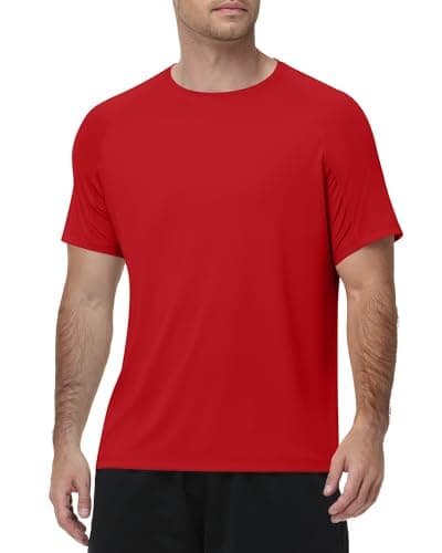 Runhit Mens Swim Shirt Short Sleeve UPF 50+ Sun Protection T-Shirt UV SPF Athletic Rash Guard for Fishing Beach Outdoor Sports Quick Dry Red S