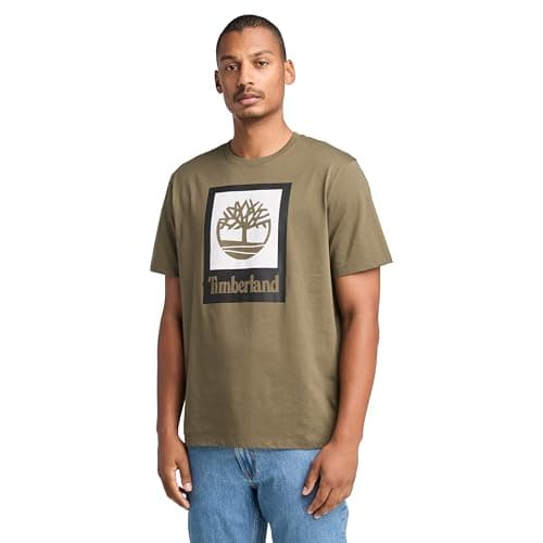 Timberland Men's Stack Logo Colored Short Sleeve Tee, Leaf Green, X-Small