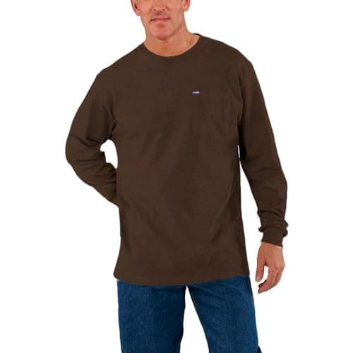 Wrangler Big and Tall Heavyweight Long Sleeve Pocket T-Shirt for Men Brown