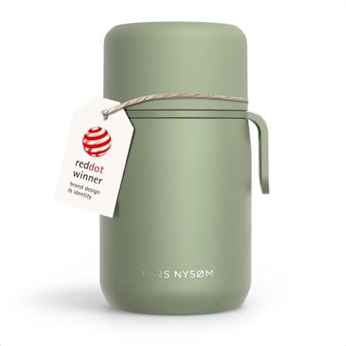LARS NYSØM Stainless Steel Vacuum Insulated Food Jar - Leakproof Lunch Pot & Lunch Jar for Hot and Cold Food, Wide Mouth, Portable Soup Container for Work & Travel (Sage Green, 24oz)