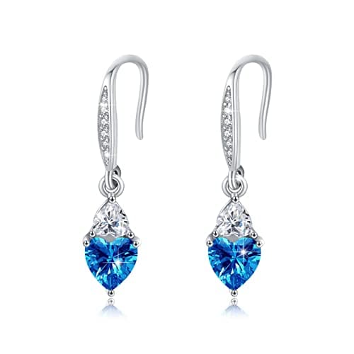 September Birthstone Sterling Silver Earrings Dangle Aquamarine Blue Heart Earrings September Birthstone Jewelry Gifts for Women Halloween Christmas