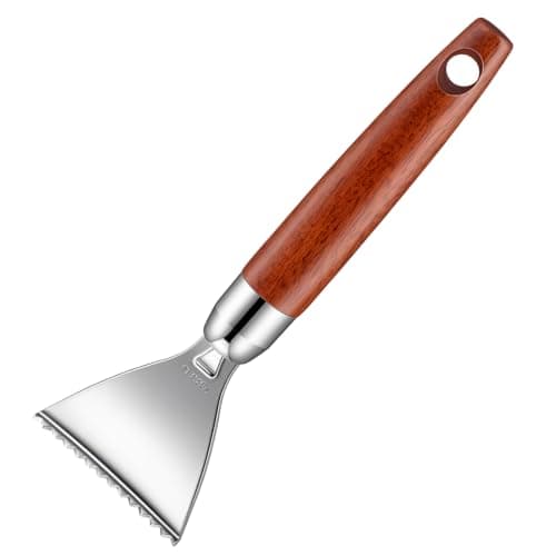Fish Scale Remover, Stainless Steel Fishing Scaler Remover with Wood Handle