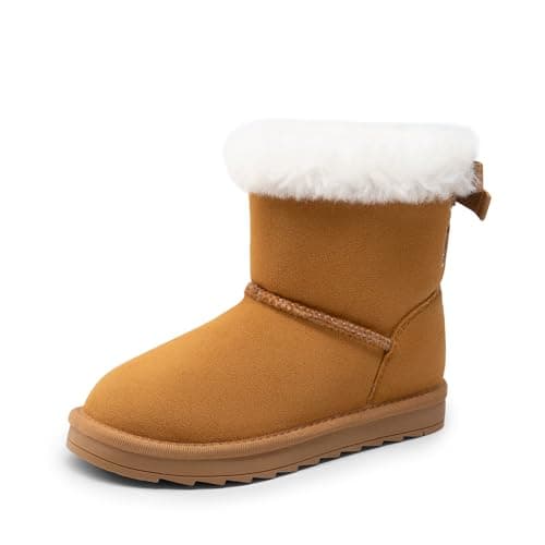 DREAM PAIRS Girls Boots Kids Winter Faux Fur Warm Snow Ankle FuzzyChic Kid's Bow Boots for Toddler/Little Kid,Size 7 Toddler,Chestnut,SDSB2409K
