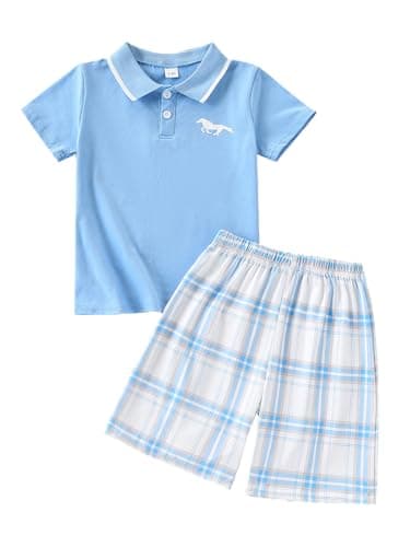 Afsmlys Kids Tween Boy Clothes Casual Short Sleeve Polo Shirt + Plaid Print 2Pcs Shorts Summer Clothing Set Size 5 6