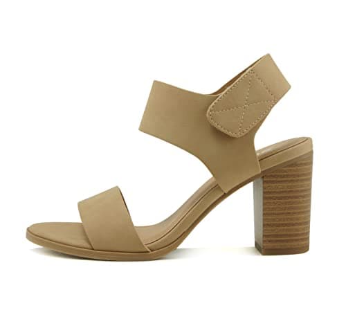 Soda Wait-A ~ Women Open Round Toe Chunky Heel Ankle Strap High Heel Dress Sandals (Natural, 9)
