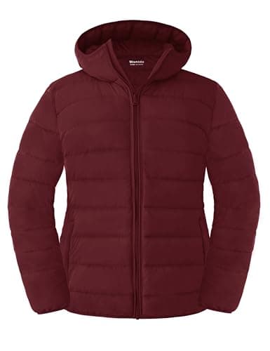 wantdo Women's Plus Size Puffer Jacket Light Winter Down Jacket Wine Red 6X