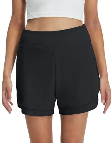 M MAELREG Women's 2 in 1 Golf Shorts 4" Inseam, High Waisted Tennis Running Athletic Spandex Underneath Liner 3 Pockets Black
