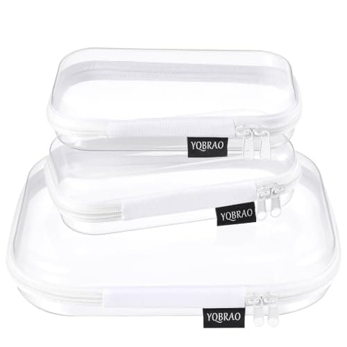 YQBRAO 3-Piece Clear Hard Shell Zipper Case Set, 1M 2S, White