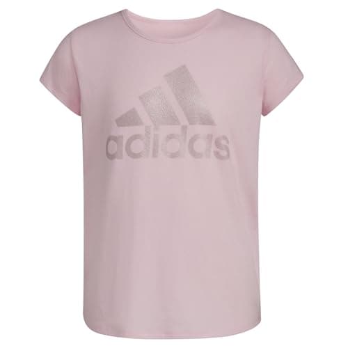 adidas Girl's Short Sleeve Cotton Essential T-Shirt Top, Pink Sparkle, L