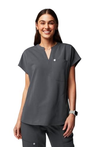 Fabletics Women's Evolve 3-Pocket Scrub Top with an Oversized Fit - MotionTech, 4-Way Stretch, Wrinkle-Resist, Anti-Shrink, Onyx, Regular, 2X
