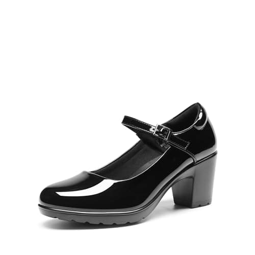 DREAM PAIRS Women's Chunky Low Block Heels Mary Jane Closed Toe Work Pumps Comfortable Round Toe Dress Wedding Shoes EDENIA,Size 5.5,Black-Pat,SDPU2231W