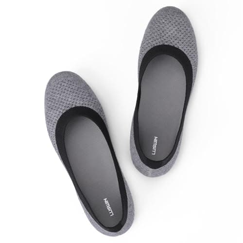 LUSWIN Women's Minimalist Ballet Flats,Grey Black EU41