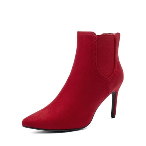DREAM PAIRS Women's Pointed Toe Stiletto High Heel Ankle Booties,Size 7.5,Red/Suede,KIZZY-1