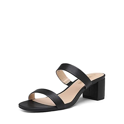 DREAM PAIRS Women's Two Strap Open Toe Low Block Chunky Heels Sandals Dress Pumps Casual Summer Mules Shoes,Size 5.5,Black/Pu,DHS213