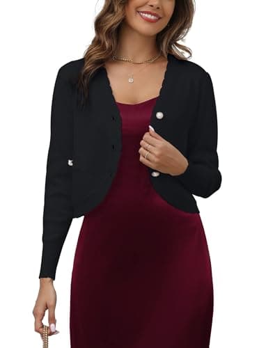 Enjyam Womens Long Sleeve Shrug Button Down and Faux Pockets Cropped Bolero Cardigans Tops