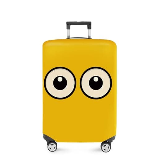 ANNA QUEEN Funny Cartoon Eyes Luggage Cover, Yellow Suitcase Protector with Cute Big Eyes Design, Travel Suitcase Cover for 24-26 Inch Luggage, Stretchable & Washable Spandex Travel Accessories