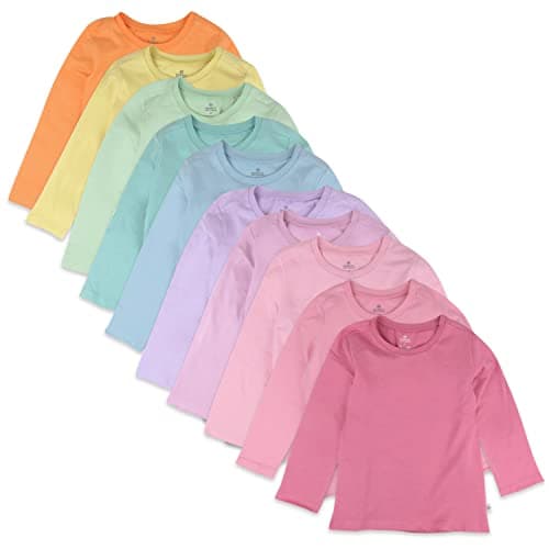 HonestBaby 10 Pack Long Sleeve T Shirts 100% Organic Cotton for Toddler, Boys, Girls, Rainbow Pinks, 0-3 Months