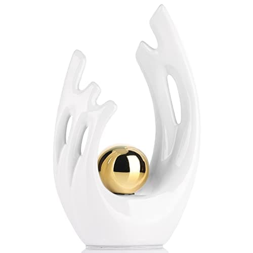 XMGZQ White and Gold Ceramic Abstract Statues and Sculptures, Modern Decor for Living Room, Dining Table, Coffee Table, Shelf, Entrance, Desktop