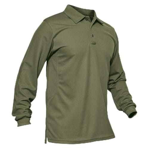 MAGCOMSEN Long Sleeve Polo Shirts for Men Collared Tactical Quick Dry Pique Golf Polos for Men Work Fishing Shirts Army Green