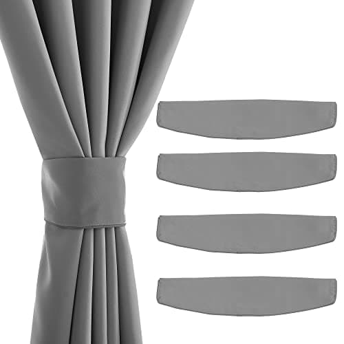 NICETOWN Strong Magnetic Curtain Tie Outdoor Elegant Decorative Tie Modern Curtain Solid Color Tie Drape(Silver Grey, 15 X 4 Inches, Set of 4,Suitable for 55”- 70" Wide)