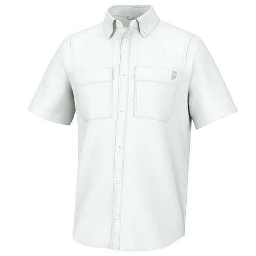 HUK Mens Back Draft Solid Short Sleeve Button Down Shirt, Vented Fishing Shirt for Men, White, XX-Large