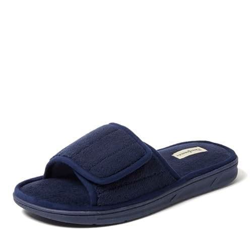 Dearfoams Men's Collin Terry Adjustable Slide, Navy, L