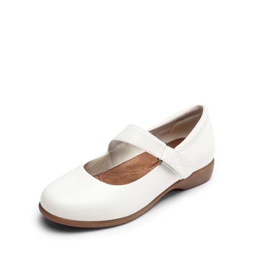 DREAM PAIRS Womens Ballet Mary Jane Flats, Comfortable Business Office Dress Shoes for Women Dressy and Work with Ankle Strap,Size 7,White,SDFA2407W