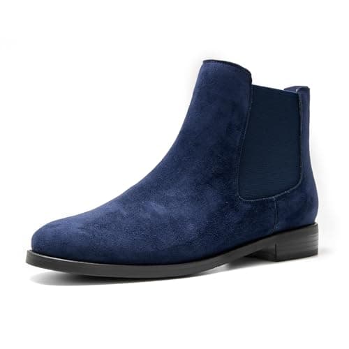 ONEENO Women's Casual Navy Blue Suede Chelsea Boots 6 M US