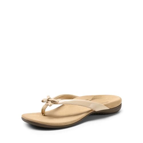 DREAM PAIRS Women's Arch Support Flip Flops Comfortable Dressy Orthopedic Thong Sandals Slides with Bow for Walking Summer Vacation,Size 7.5,Nude,DWUMFF2506