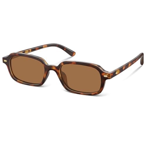 Foliful Trendy Polarized Rectangle Sunglasses Womens Mens, Small Square Retro Thin Slim Fashion Chic Narrow Sunnies, Tortoise/Brown